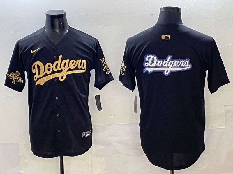 Men Los Angeles Dodgers Blank Black Gold Nike MLB Jersey style 0020
